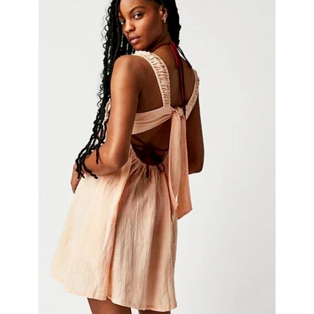 New Free People BabyDoll Dress Blissful Breeze Mini In Summer Peach S